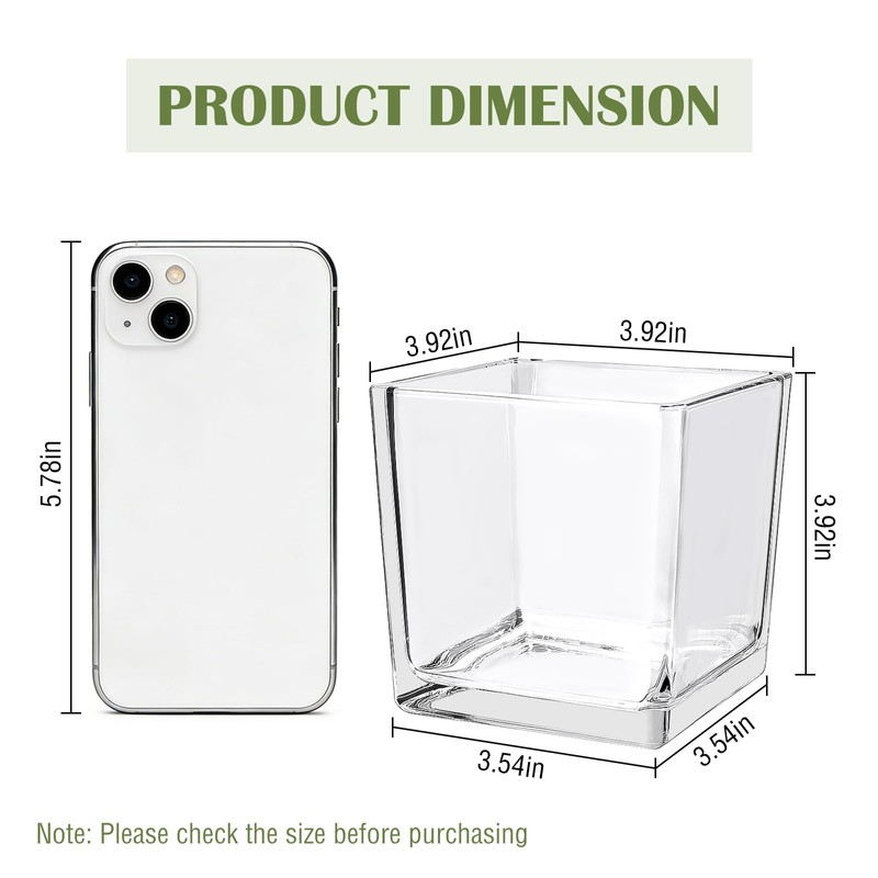 6 Pack Square Glass Vase 4" x 4" x 4",