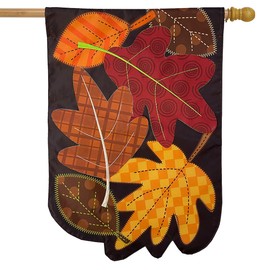 Fallen Leaves Applique Autumn House Flag 28" x 40" Briarwood Lane