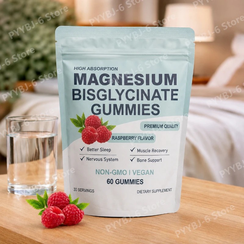 Magnesium Bisglycinate Gummies, High Absorption, Vegan Raspberry Flavor, 60 Count,