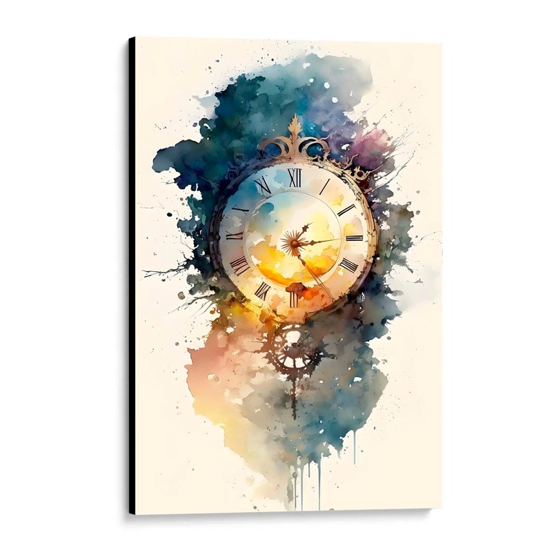 CUADRO DECORATIVO RELOJ ANTIGUO PARED ACUARELA (40X27CM)