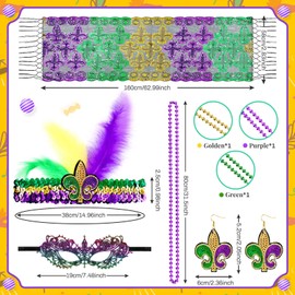 Geyoga 5 Packs Mardi Gras Outfit for Women, Mardi Gras Costume Accessories Set Mask Carnival Costumes