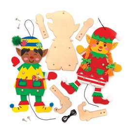 Baker Ross AT115 Christmas Elf Wooden Puppet Kits, Festive Arts and Crafts (Pack of 4)