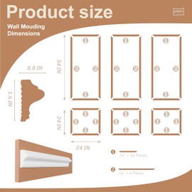 PALMPOP Peel and Stick Wall Molding Kit of 6 Frames,Premade Accent Wainscoting Panels, Ready to Molding Trim for Living Room Bedroom Corridor Home Interior Wall Panel Decor (54x24in)