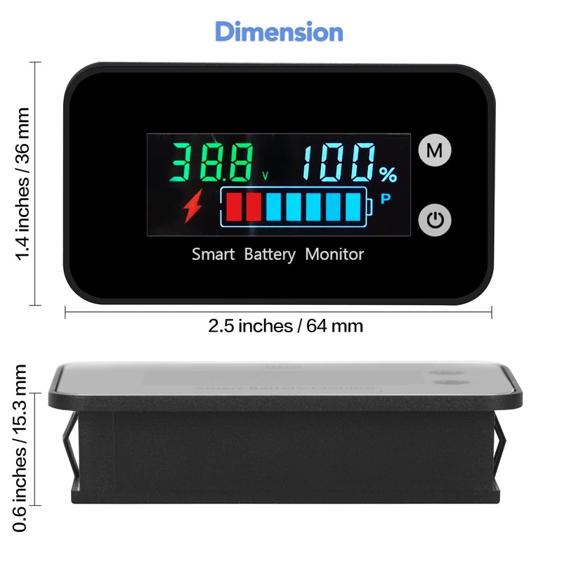 IPX7 Waterproof Battery Monitor with Bracket 7-100V,12v 24v 36v 48v
