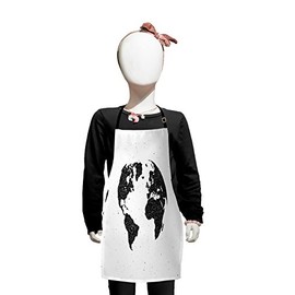 Lunarable Vintage Modern Apron, Grunge World Map Continents on the Globe America Europe Africa and Asia, Small Apron Bib with Adjustable Ties for Baking Painting, Small Size, Black and White