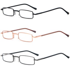 REAVEE 3 Pack Slim Pen Reading Glasses Small Tube Stylish Readers for Men Women Spring Hinged with Portable Clip Case, Black Brown Blue 3.0