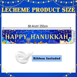 Lecheme - Banner de Hanukkah Happy Hanukkah de 8 x 2 pies, gran bandera azul Hanukkah para decoración de Hanukkah al aire última intervensión, suministros de fiesta de Hanukkah para decoración de