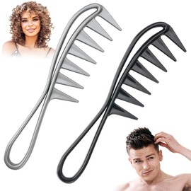 Pack of 2 Wide Tooth Combs, Coarse Teeth Comb, Wide Tooth Comb, Antistatic Coarse Zinc, Curling Comb, Strand Comb, Wide Comb for Various Types of Hair (Black + Grey)