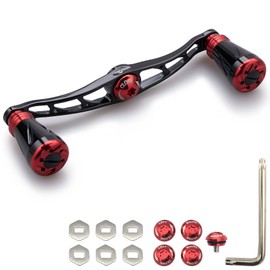 HEIGHTEN 4.5 inches (115 mm) Reel Handle Shimano Daiwa Abu Garcia Universal Bait Reel Pillar Series (Red & Black) (197)