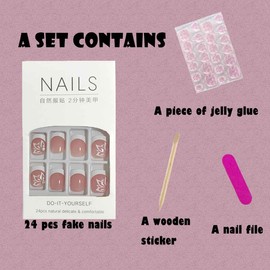 Juneyemo Square False Nails French Short Fake Nails Simple Acrylic Stick On Nails Full Cover Press on Nails 24Pcs for Women or Girls (B)