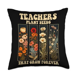 Teacher Shirts Women & Wildflowers Wildflower Shirts Women Teachers Plant Seeds Forever Throw Pillow, 18x18, Multicolor