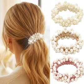 Unicra Pearl Hair Ties Beaded Hair Scrunchies Ponytail Holder Hair Accessories for Women Pack of 3