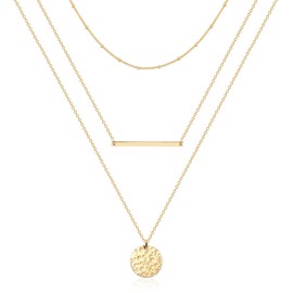 Dainty Disc Chokers Necklace Layered Circle Neckalce Bar Y Pendant Necklace 14K Real Gold Plated Necklace for Women