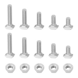 LT Easiyl 25Set M5 T Slot Drop-in Bolt with M5 Hexagon Flange Nut Kits Carbon Steel Nickel Plated Hammer Head T-Bolt T Shape Stud Sliding Screw for T Slot 6mm 20 Series Aluminum Profile