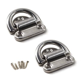 6mm Folding Pad Eye 316 Stainless Steel Lashing Ring Heavy Duty D Ring Tie Down anchor come with screws (Pack of 2)