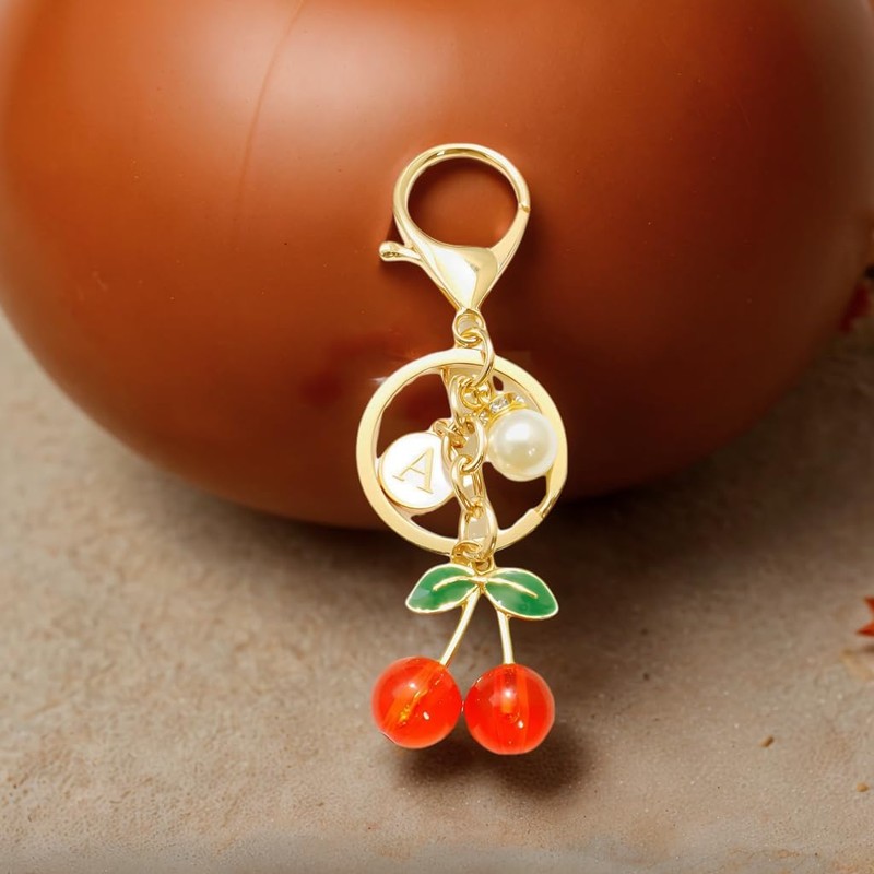 LVYOUME Cherry Keychain with Bag Charm, Resin & Metal Cute