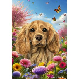 Cocker Spaniel Buff - Best of Breed Spring Butterfly Outdoor Garden Flag 12" x 17" Mailbox Flag Dog Flag