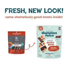 Shameless Pets Jerky Bites Treats, Duck-Tato - Healthy Dog Chews for Digestion Support with Fiber - Dog Treats with Real Cage-Free Duck - Free from Grain, Corn & Soy - 1-Pack