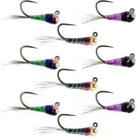 The Fly Fishing Place Tungsten Bead Perdigon Assortment Tactical Jig Czech Euro Nymph Spanish Barbless Nymphing Fly - Gasolina, Black, Purple Flash - Hook Size 18