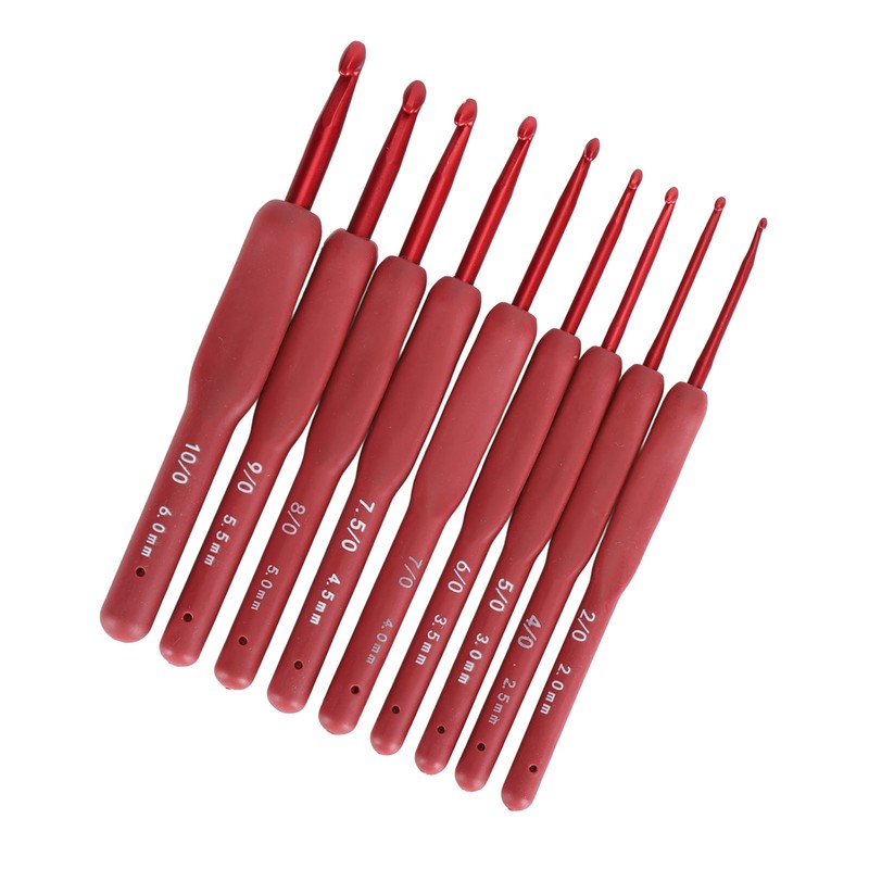 9Pcs Crochet Hook Set Aluminum Body Silicone Wrapped Handle 2