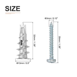 DTGN 1/2"x1-1/4" Self-Drilling Drywall Anchors with Screws Kit - 50 Set - Good for Concrete Tile Cement - Zinc Alloy Hollow Wall Anchors Kit with Screws
