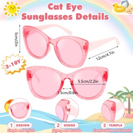 Pack of 3 Pink Sunglasses Girls Cute Pink Heart Sunglasses Flowers Sunglasses Cat Eye Sunglasses Set Sunglasses Children 3-8 Years Pink Party Sunglasses Party Accessories Gift, Pink 2