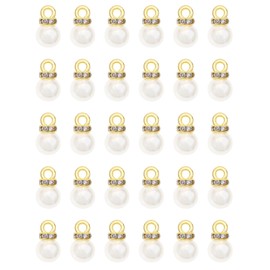 Ruwado 50 Pcs Faux Pearl Beads with Rhinestone with Hole Gold Vintage 8 mm Elegant Imitation Peal Pendant Charms for Dangle Earrings Necklace Bracelet DIY Jewelry Making Accessories (8 mm)