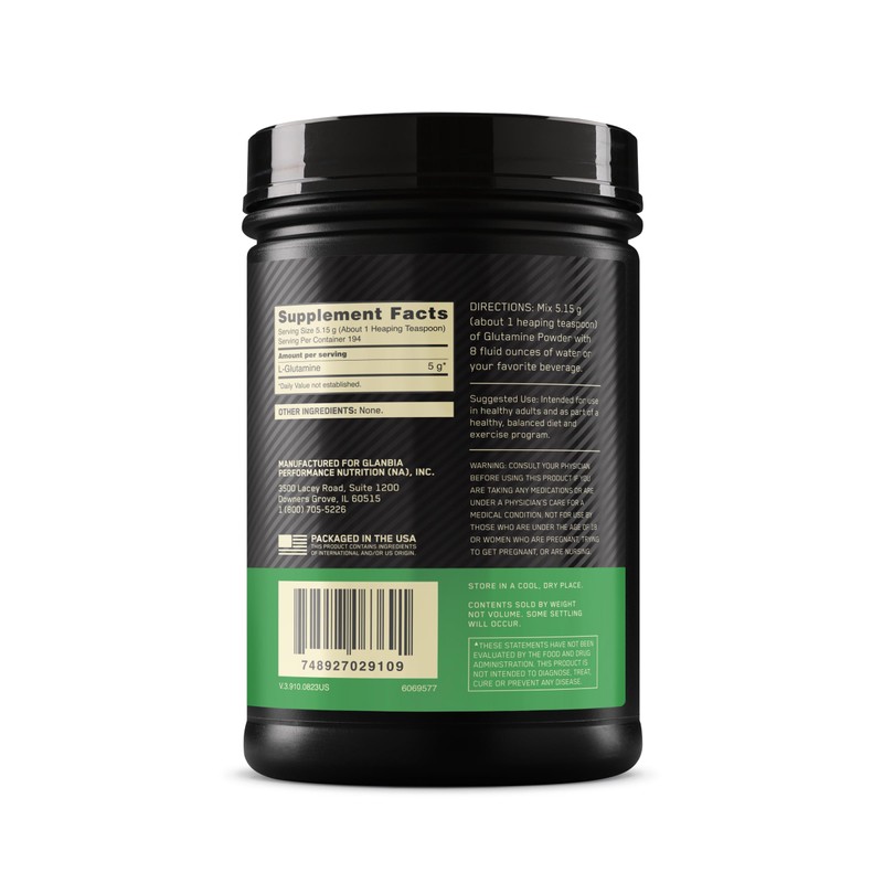 Optimum Nutrition L-Glutamine Muscle Recovery Powder, 1000 Gram, 194 Servings
