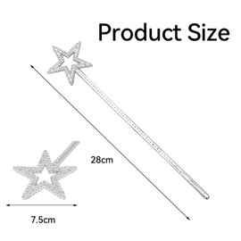 Oykrueats Children's Magic Wand, Glitter Fairy Stick, Magic Wand Star, Glitter Wand Length 33 cm, Princess Wand with Star Tip and Glitter Stones for Adults, Costume Props, Cosplay Decoration (Silver)