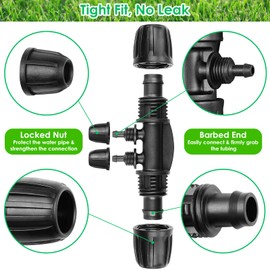 JAYEE Drip Irrigation Fittings, 12 Pcs Lock Barbed Four Way Connectors for 1/2 to 1/4 Inch Vinyl Tubing, Drip Line Parts 4-Way Tees Irrigation Connectors for Drip Sprinkler Garden Lawn Systems