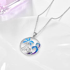 TANGPOET Turtle Necklace 925 Sterling Silver Animal Necklaces Hawaiian Ocean Sea Wave Tortoise Necklace Jewellery Gifts for Women Sister Girls