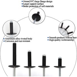 50pcs Black Large flange blind rivets, Aluminum,Flange Diameter 5/8" (16 mm),Pop Rivets Assortment Kit Blind Rivet,3/16" x 1" Inch,grip range(15-20mm)