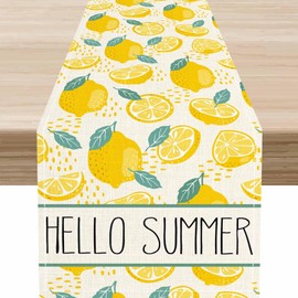 Lemon Table Runner,Farmhouse Seasonal Spring Yellow Fruit Lemons Kitchen Dining Lemons Table Cover for Indoor Outdoor Home Party,13 x 36 Inch