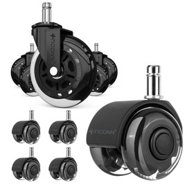 TICONN Office Chair Caster Wheels Set of 5(Transparent)+ 2" Dual Wheels Set of 5(Transparent)