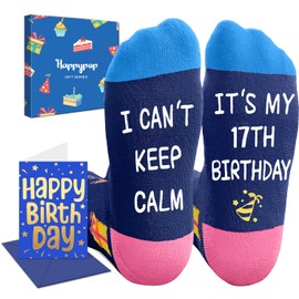 HAPPYPOP 17th Birthday Gifts Ideas - Socks for 17 Year Old Girls Boys, Birthday Gifts Presents for Teens with Greeting Card