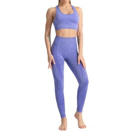 WodoWei - Conjunto de 2 piezas para mujer, brasier deportivo, sin costuras, leggings para yoga, gimnasio, ropa deportiva, Azul, L