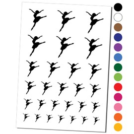 Lady Girl Ballerina Dancing Jumping Ballet Dance Temporary Tattoo Water Resistant Fake Body Art Set Collection - Black (One Sheet)