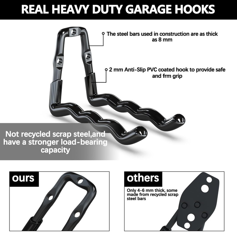 3-H Super Heavy Duty Garage Hooks 6 Pack, One-Piece Construction