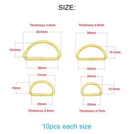 ZoloAJay 40pcs Mix 4 sizes D Rings Welded Strong Metal Gold Semi-Circular D Ring for Pet Collars Hardware Bags Ring Buckle Strap Hand DIY Sewing Accessories