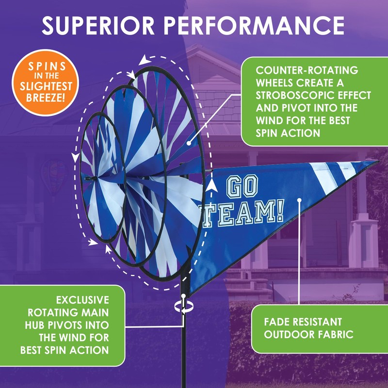 Premier Kites Triple Spinner Blue – Eye-Catching “Go Team!” Garden