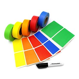 ChromaLabel Moving Buddy Kit Color-Code Label & Tape Pack, 150 Labels, 5 Rolls of Clean-Remove Tape, Permanent Marker