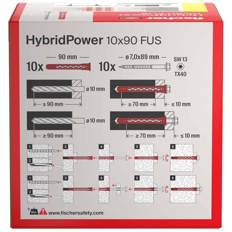 fischer HybridPower 10 x 90 feet, dowels for highest load