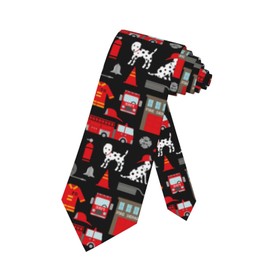 SKT T1 Men's Firefighter Ties Fire Department Equipment and Dog Necktie Novelty Skinny Neckties for Office Wedding Holiday Party Gifts