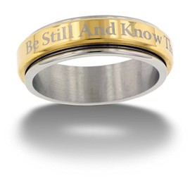 FORGIVEN JEWELRY RSSB Be Still Gold Finish Stainless Steel Spinner Ring sz 9-Christian Jewelry