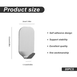 TIANLIN 20er Set Klebehaken Edelstahl 304 - Selbstklebende Haken ohne Bohren für Bad, Küche & Wohnen | Starker Halt bis 3kg | Wasserdicht & Rostfrei