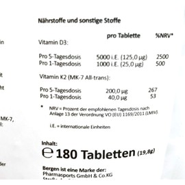 Bergen - Vitamin D3 5000 IU & Vitamin K2 MK7 200mcg - (180 Vegan Tablets)