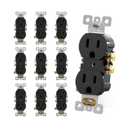 AIDA Duplex Receptacle Wall Outlet, Residential, 3-Wire, Self-Grounding, 15Amp 125V, UL Listed, Push & Side Wire, Black (10 Pack)