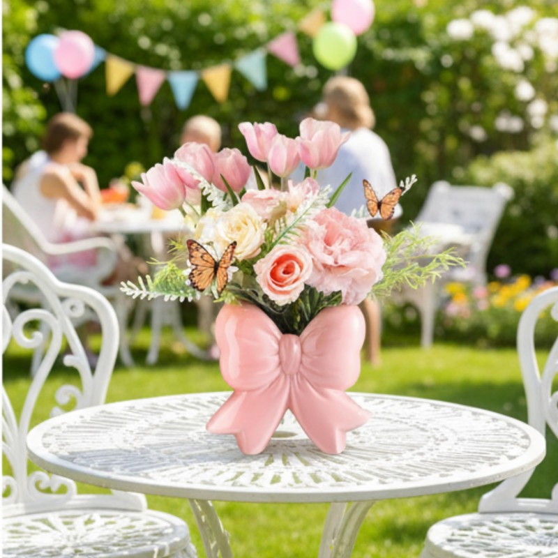 Jingmore Bow Vase Coquette Ceramic Vase Pen Holder Makeup Brush