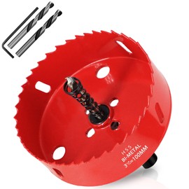KACNON Hole Saw 100 mm, Universal High-Speed Steel HSS M42 Bi-Metal Hole Saws with Hex Shank and Drill, Complete Sizes, for Wood, Plastic, Plasterboard, Sheet Metal, Red