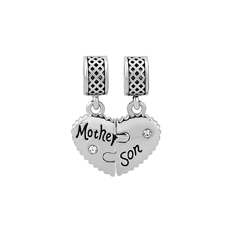 PanQueen Mom Mother Son Heart Love Birthstone Crystal Charm Set